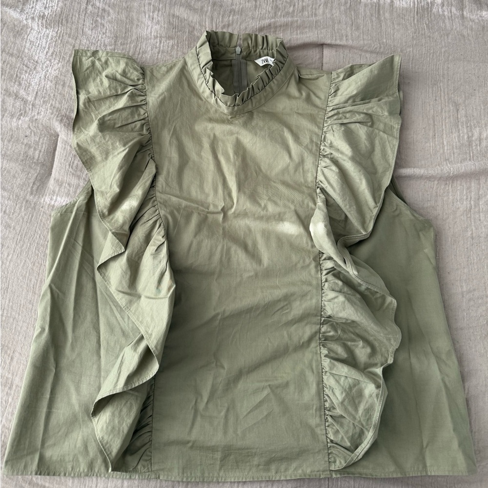 Zara Sage Green Ruffled Blouse